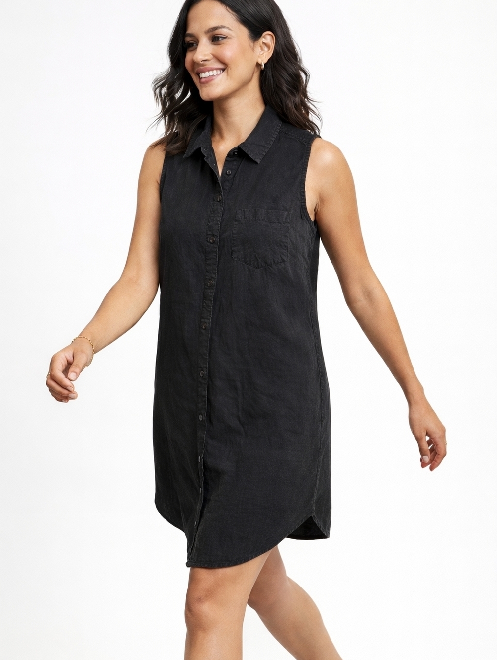 Black Sleeveless Shirt Dress | Button Down Tunic | Size 8/10 | Casual Chic Minim